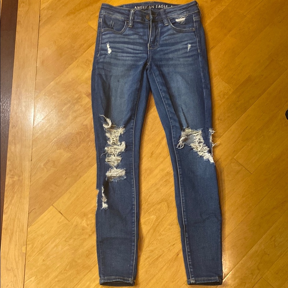 American Eagle Outfitters Women's Ripped Blue Skinny Jeans